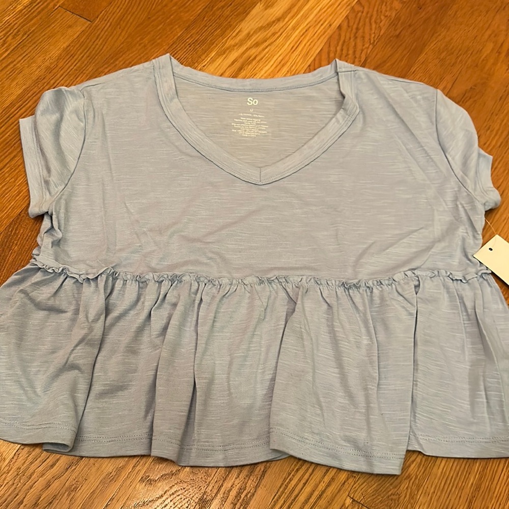 SO Light Blue Ruffle Peplum Kids Top